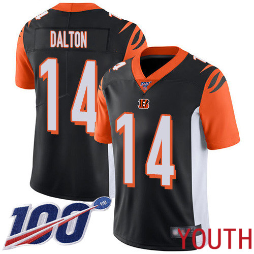 Cincinnati Bengals Limited Black Youth Andy Dalton Home Jersey NFL Footballl 14 100th Season Vapor Untouchable